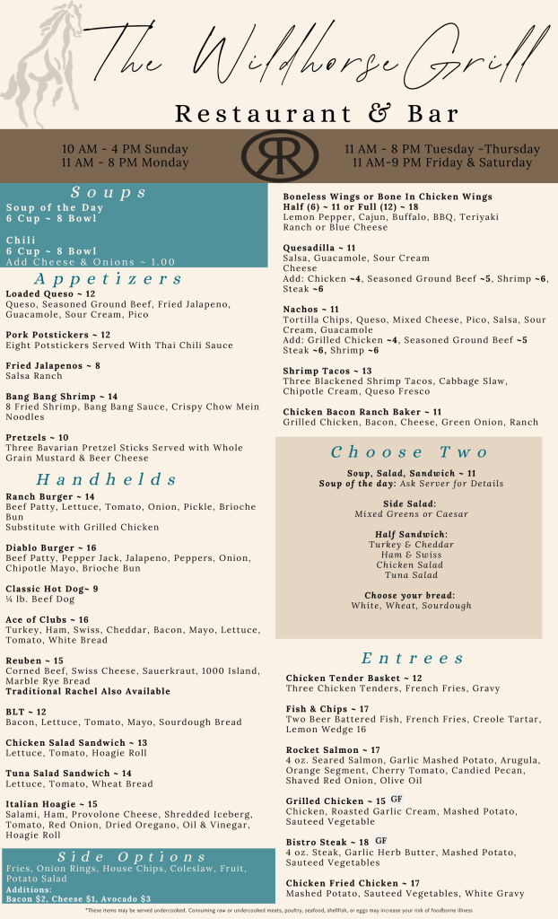 Wildhorse Grill Menu Update 
